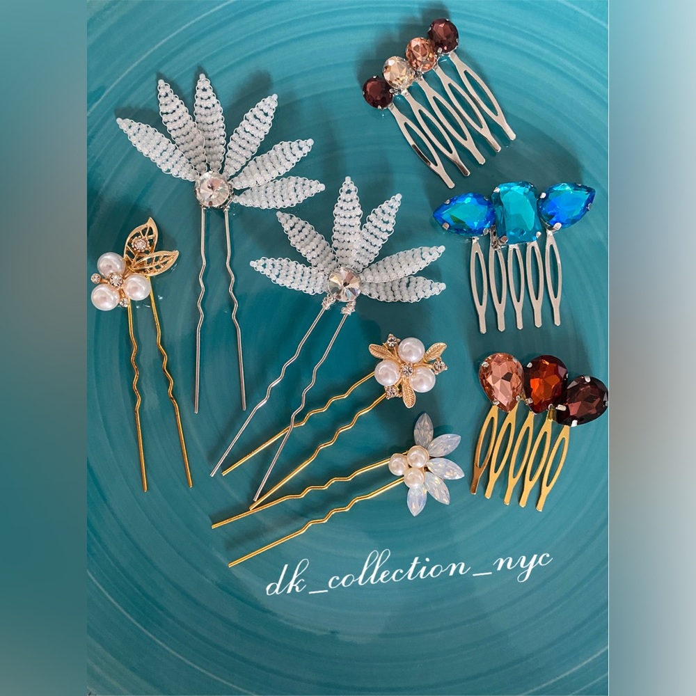 Handmade hairpins and hair combs, all made by me.